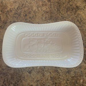 Serving Dish 'Good Food Good Friends' White Ceramic